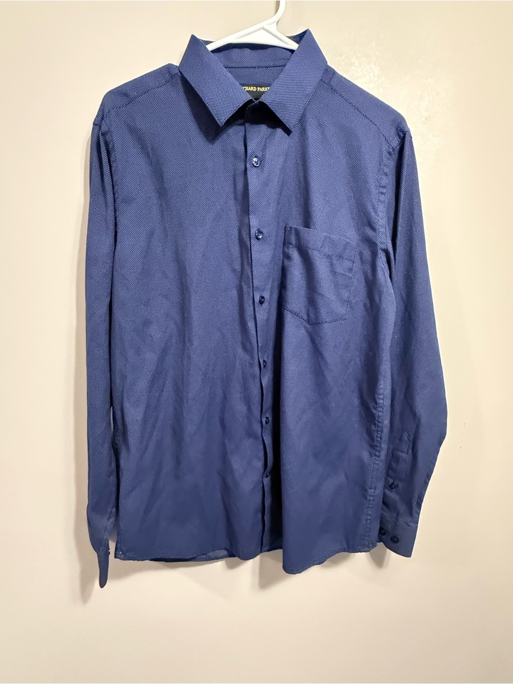 Men's Blue Long-Sleeve Dress Shirt with Point Collar - Picture 1 of 13